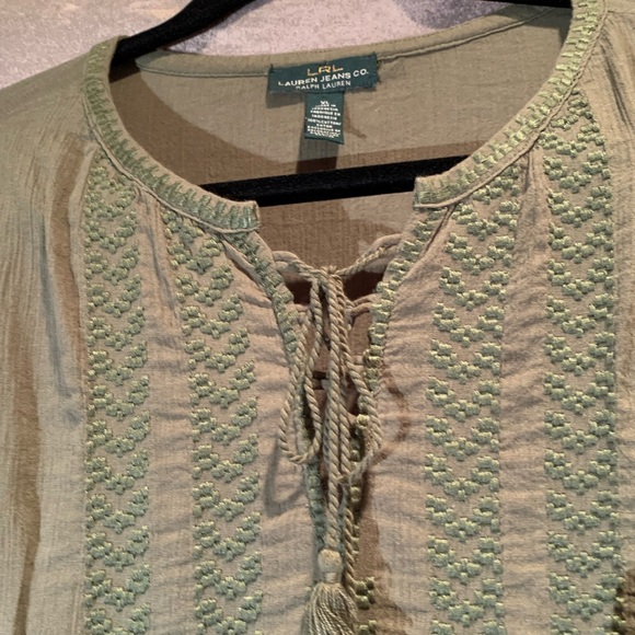 Lauren Jeans Co. Cotton Army Green embroidered Tunic Size XL - Picture 3 of 4